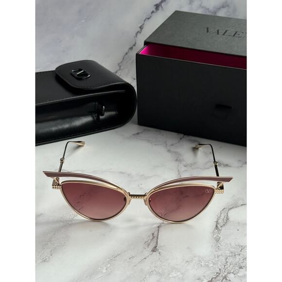 NEW Valentino V-Glassliner VLS118-C Gold Cat Eye Sunglasses - Picture 3 of 10